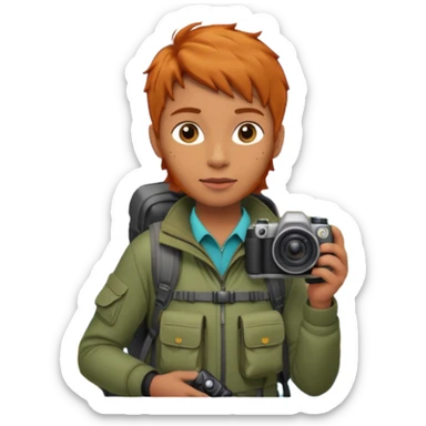 
wildlife photographer, trekking clothes, ginger hair sticker