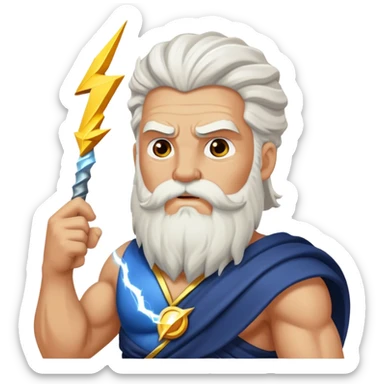 Zeus thunder god with lightning bolt and white beard sticker