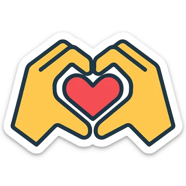two hands forming a heart shape, flat modern icon style sticker