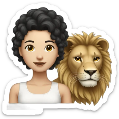 White skin Girl with black hairs and big lion sticker