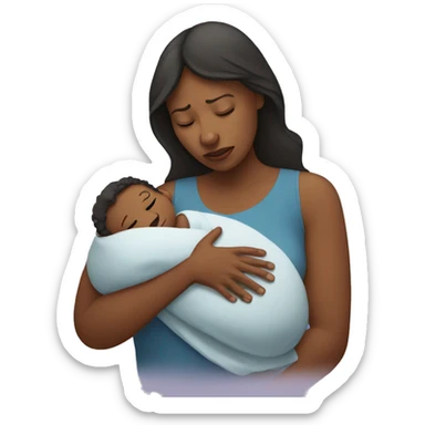 sad mother with newborn sticker
