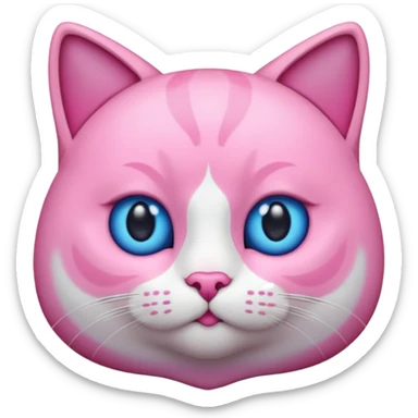 un emoji de lacara de un gato azul con rosa sorprendido sticker