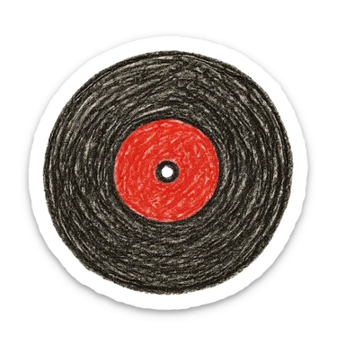 red and black vinyl record, clear illustration style, simple and recognizable sticker