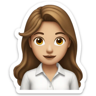 girl with brown long hair in white shirt with macbook sticker
