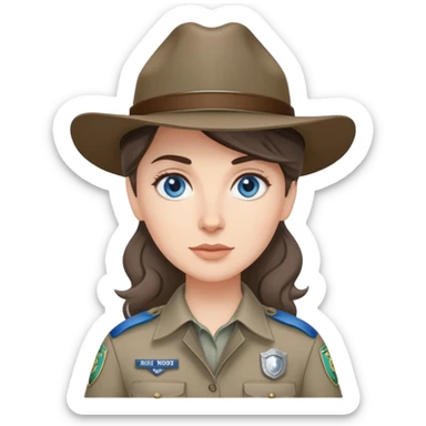 white woman park ranger with gray and brown hair, blue eyes sticker