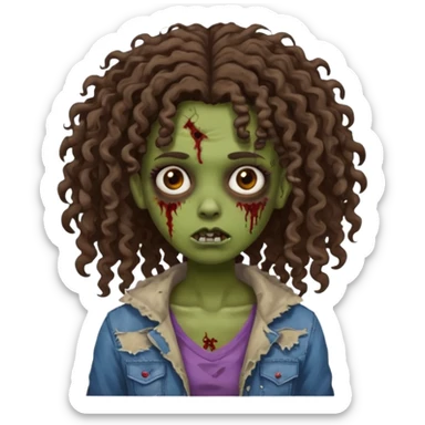 Brown curly head girl zombie sticker