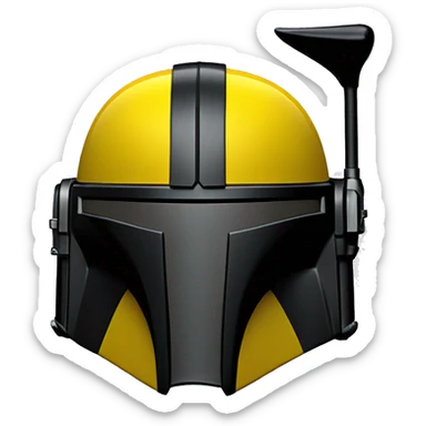 Gloss black and yellow mandalorian helmet with one antenna sticker