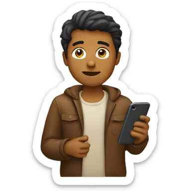 brown man holding phone wondering sticker