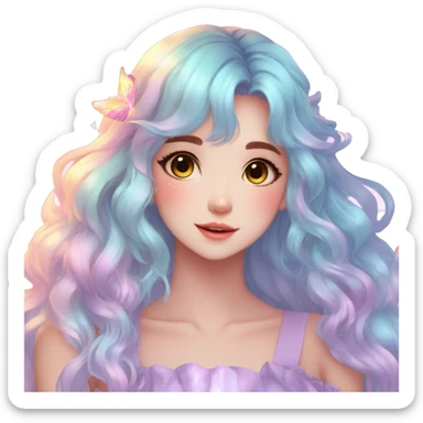 Gorgeous Beautiful Blushing Petite Colorful-Shiny-Pastel-Fairy-Anime-Girl with beautiful gradient pastel hair aesthetic sticker