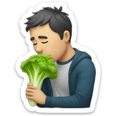  a depressed man kissing lettuce sticker
