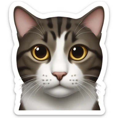 very dark brown and black tabby cat with white chest and white on right side of nose sticker