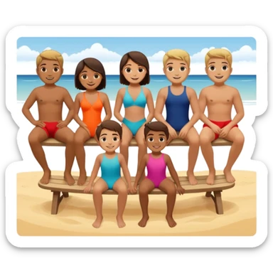 Boys and girls seating at beach sticker