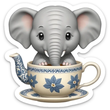 elephant with tea cup sticker