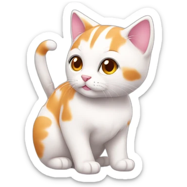 full body white orange cat cute with a small brown eyes and a paw pink necklace sticker