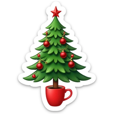 christmas tree with red balls and just the coffe stem down sticker