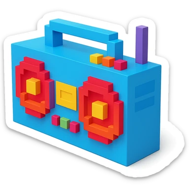 A boombox in voxel style, side view, blue color sticker