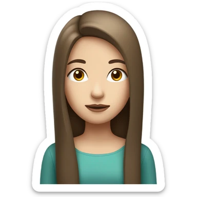 a girl with brown straight and long hair, white skin and a mole above her lip sticker