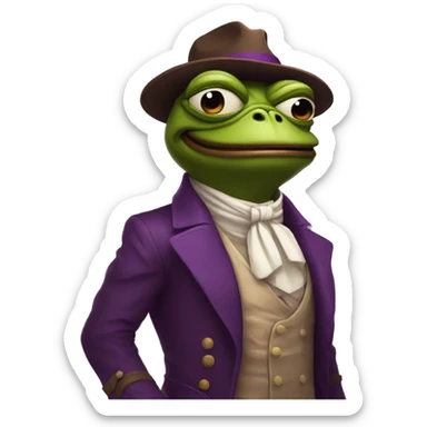 Pepe with a smile in brown and purple tones, stylish, brutal in a komonaut costume sticker