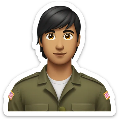 19 year old Latino soldier with black straight medium length hair  sticker