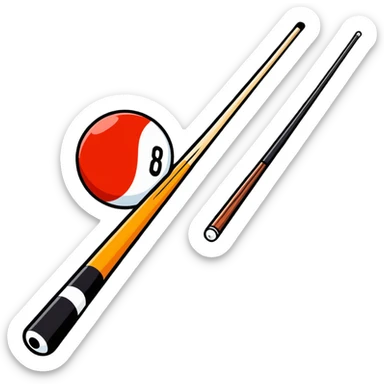 pool cue stick and 8 ball sticker