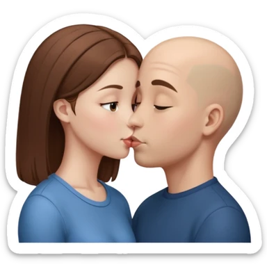 Tall Bald boy kissing a girl who has straight brown hair sticker