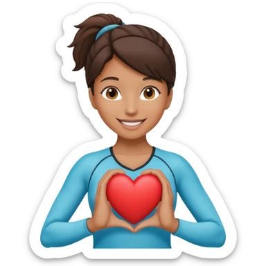 A woman who loves to run and holds a heart sticker