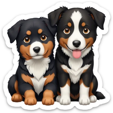 A black Rottweiler and black and white Border Collie snuggling together. sticker