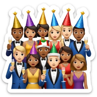 Women and men with a champagne cup new year sticker