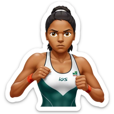 Cinematic Realistic portrait of Cathy Freeman, shown as an iconic Australian athlete with a focused, determined expression and modern athletic attire accented with subtle native motifs, rendered in dynamic, vibrant lighting sticker