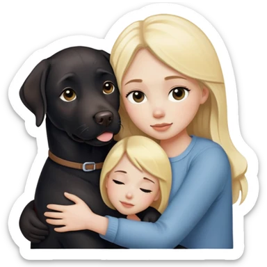 Black Labrador cuddling a human girl with pale skin and  blonde hair sticker