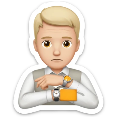 bored man pointing at his watch on his wrist sticker