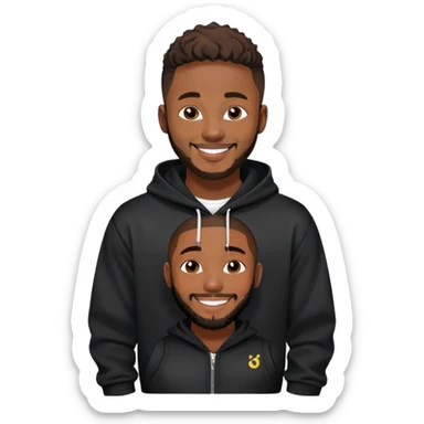 African yound man in his late 20s with a  bright smile with a short boxed beard, black hoody, and a low cut hair, looking like davido the musician sticker