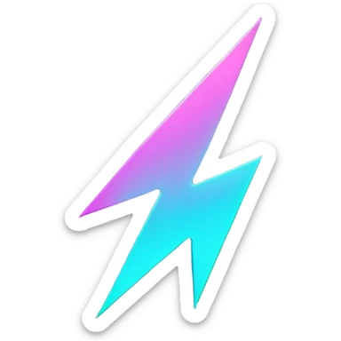 futuristic minimalistic glowing lightning bolt symbol, neon purple and cyan light, dark background, sleek cyberpunk tech style, no face, 1:1 aspect ratio sticker
