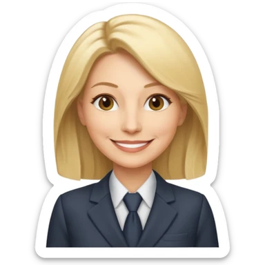 serious business woman in her forties in full suit mousey blond hair sticker