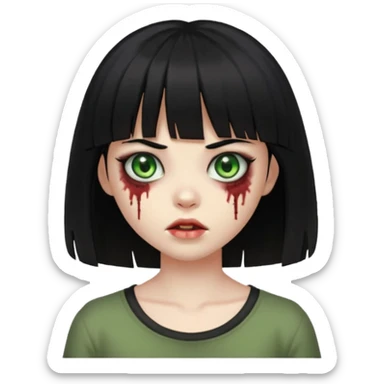 zumbi girl, black hair (Shoulder-length hair and with bangs) sticker