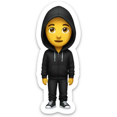 A person wearing a black hoodie and a black pants sticker