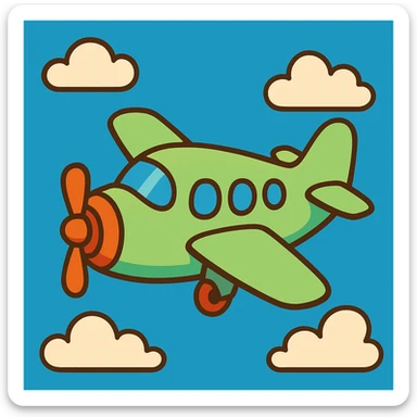 light green airplane, playful cartoon style sticker
