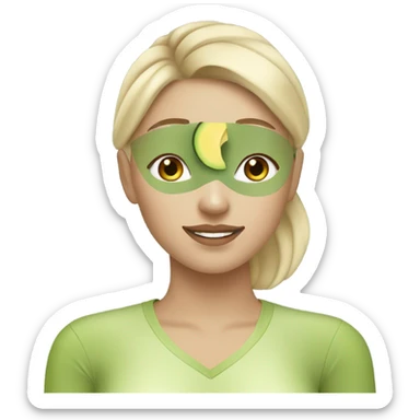 a blonde white girl with a avocado face mask and pretty sticker