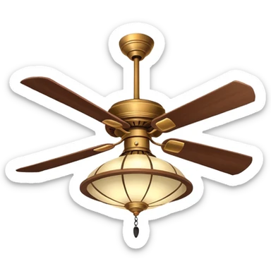 Ceiling Fan – wide-blade wooden fan spinning gently above lantern lights. sticker
