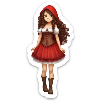 Little Red Riding Hood long curly hair brown corset and dress full body pose non-chibi sticker