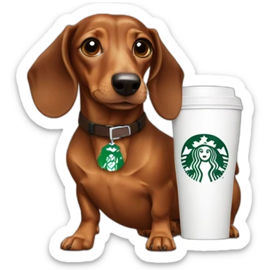a dachshund drinking a Starbuck coffee sticker