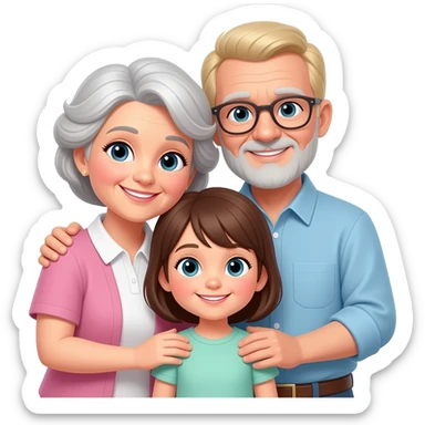 Grey grandma and blond grandpa cuddeling with brunette kid girl sticker