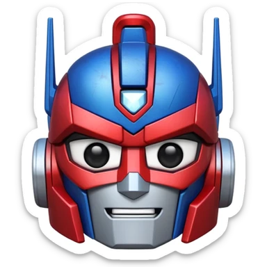 Optimus Prime emoji, apple style, chibi version, cute proportions, blue and red, no text sticker