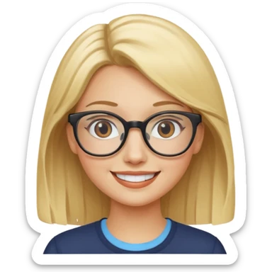 female with fair complexion, blonde hair with eyeglasses sticker