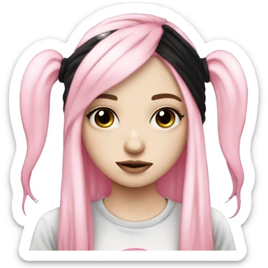 Cute pale skin emo girl with long pink and black hair with black and pink band tee sticker