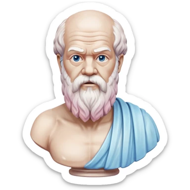 marble statue of Socrates with beard and wise expression, classical Greek philosopher bust, soft pastel colors in light pink and blue tones sticker