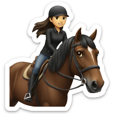 Girl on horseback dark bay horse sticker