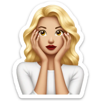 sassy emoji, long manicured fingernails folded over a long sleeve shirt, fake eyelashes, full lips sticker