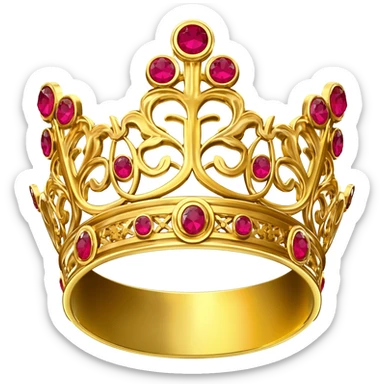 Gold crown with red gems in a circle brosch/crest sticker