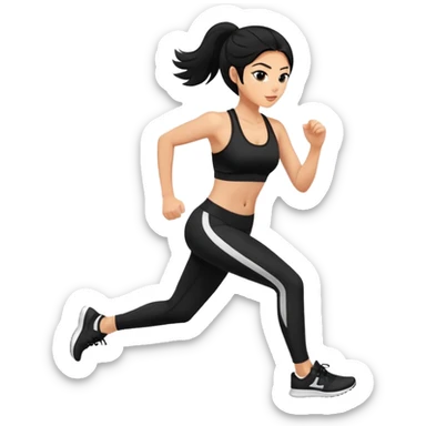 Running slim girl, tan skin, black hair, black sport bra, black leggings, white sneakers sticker